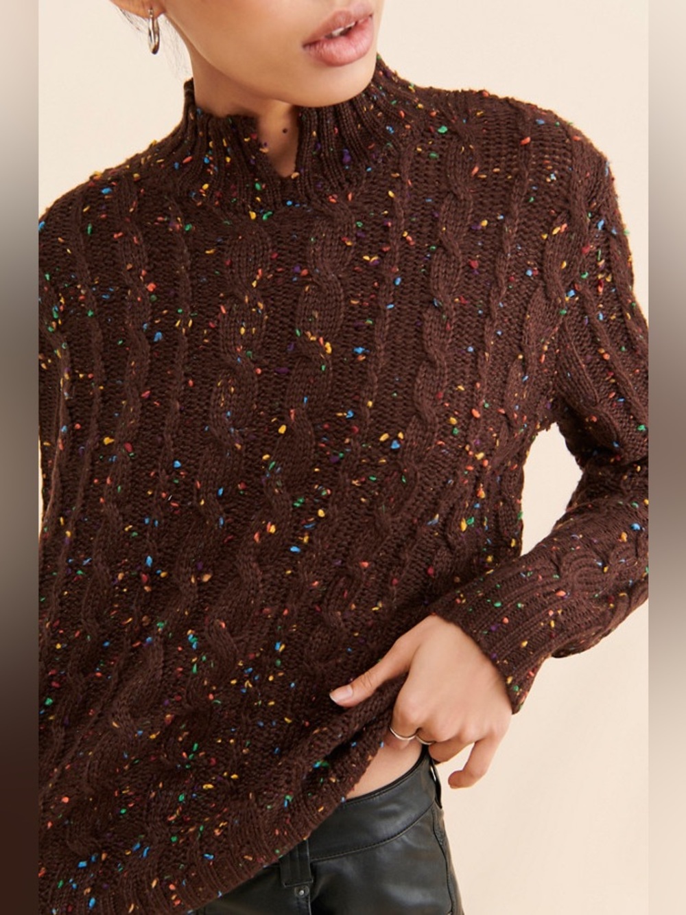 Medium Anthropologie Callahan aster cable knit Sweater brown Multicolor Speck